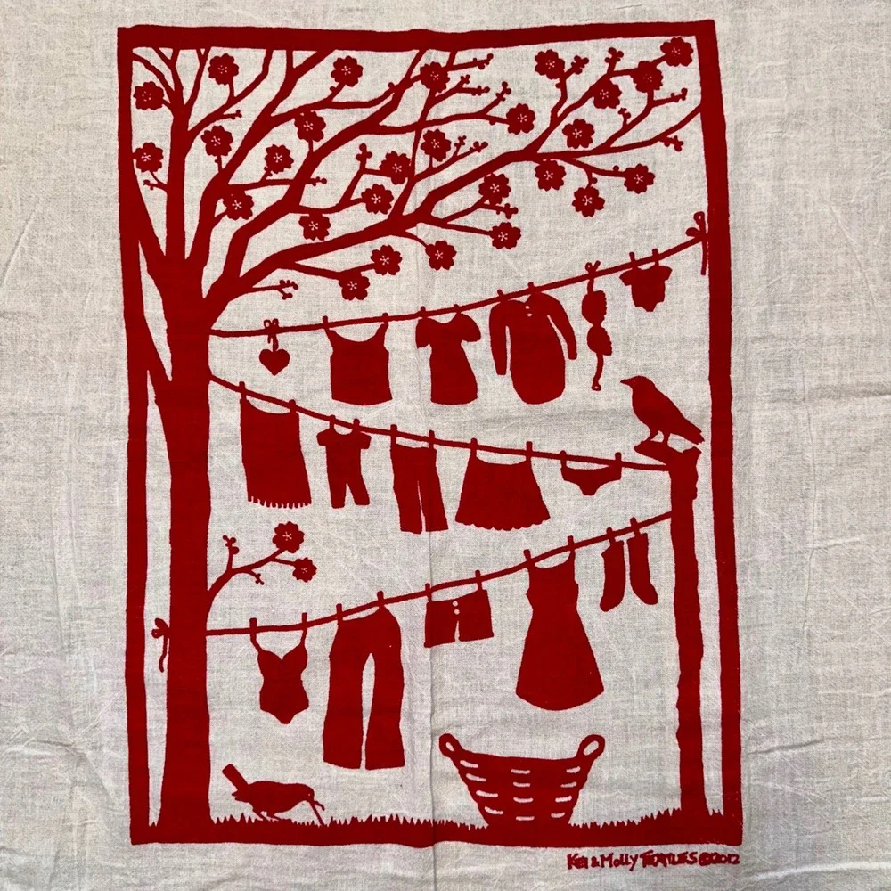 Kei & Molly Textiles Red Clothesline Flour Sack Dish Towel 100% Cotton 28x28